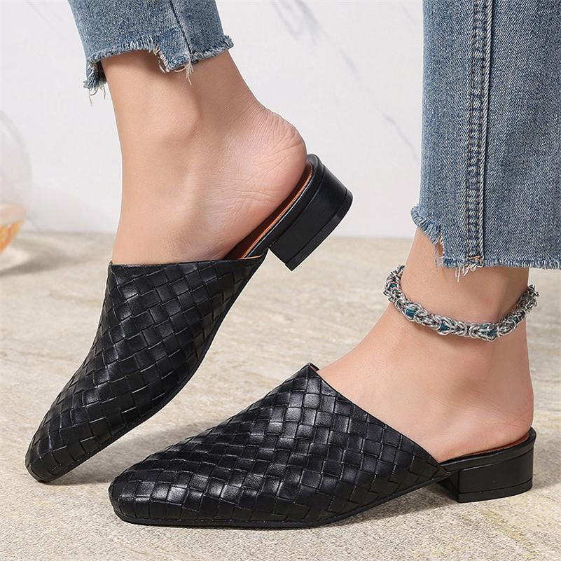 FOREADA Women PU Leather Mules Round Toe Flats Concise Design Ladies Fashion Casual Shoes Spring Autumn Gold Silver 45