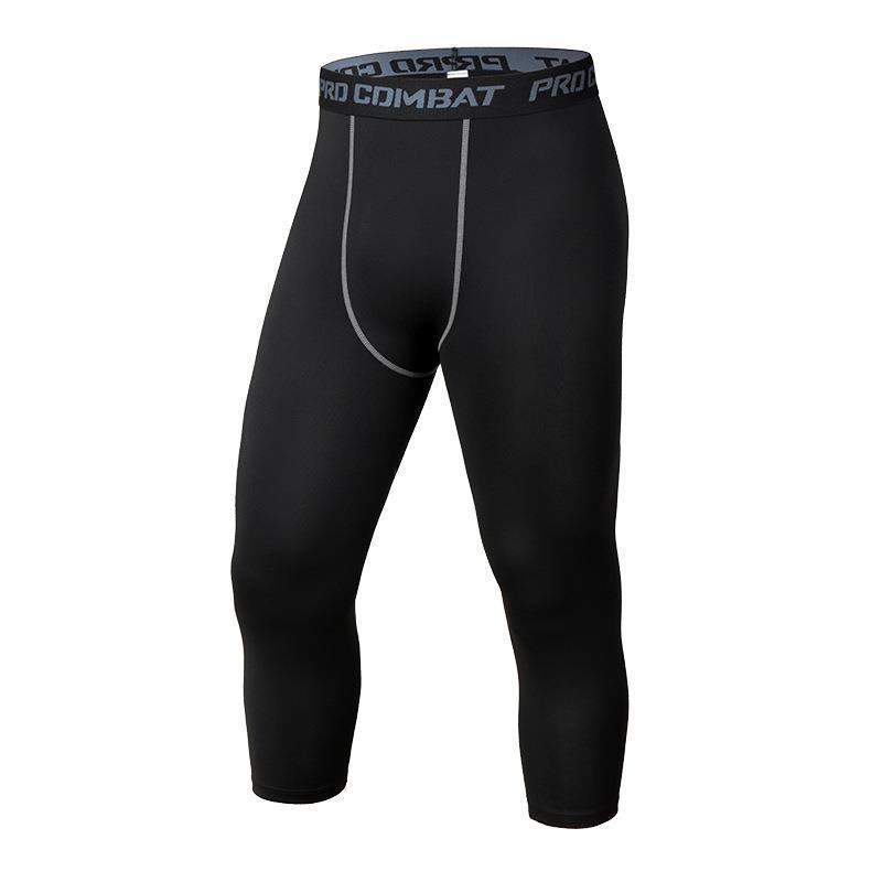 Men's Sports Compression Tights: Quick-Dry, High-Elastic 7/8 Leggings for Running, Basketball, and Cycling.