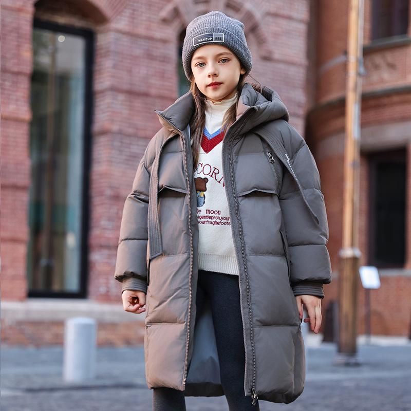 Giacca in piumino per bambini, ragazze, lunghezza media, invernale, bianco, in piuma d'anatra, tinta unita, spesso, casual, cappotto