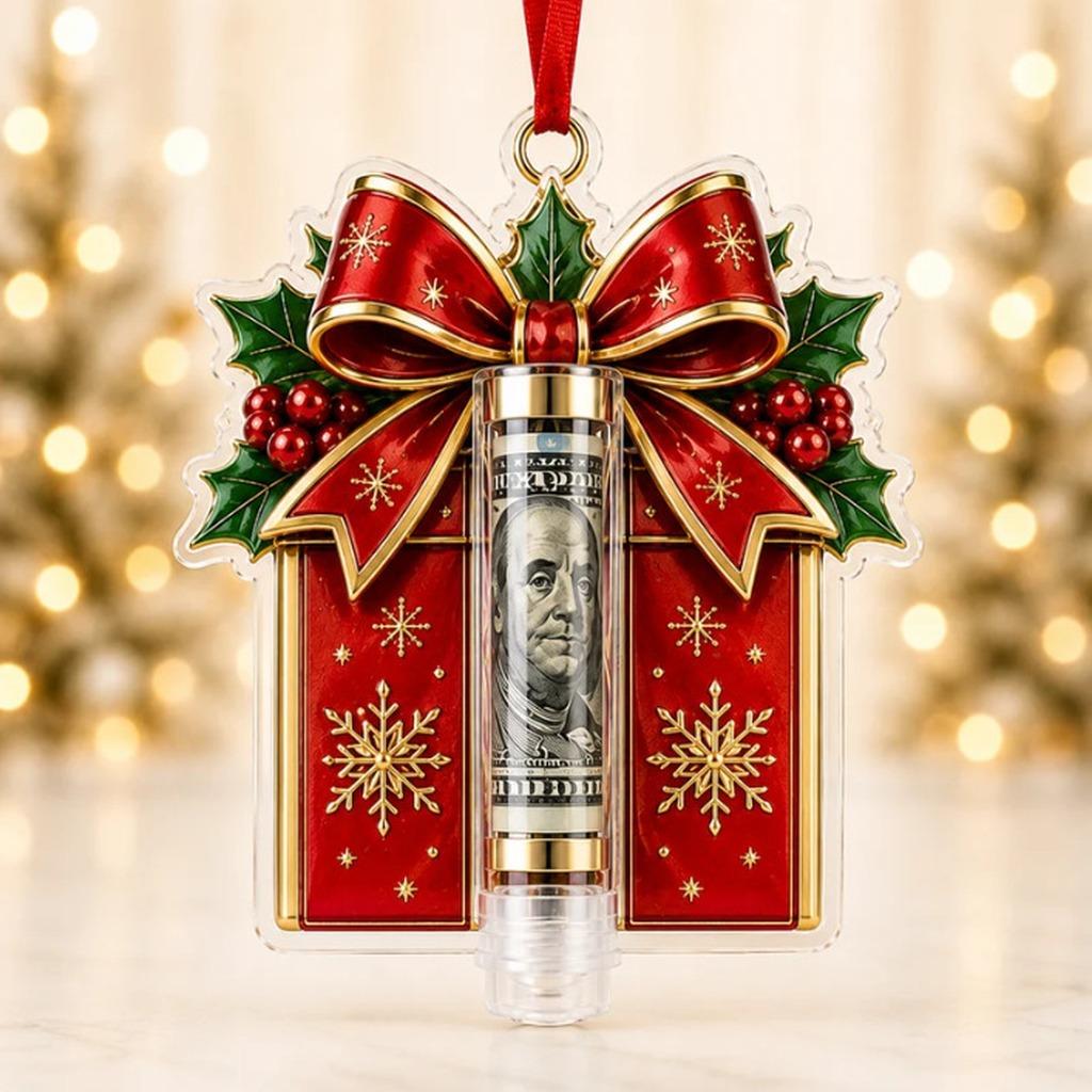 Acrylic Resin Christmas Cash Holder Ornament Reusable Hanging Cash Gift Card Holder For Christmas Tree Decoration