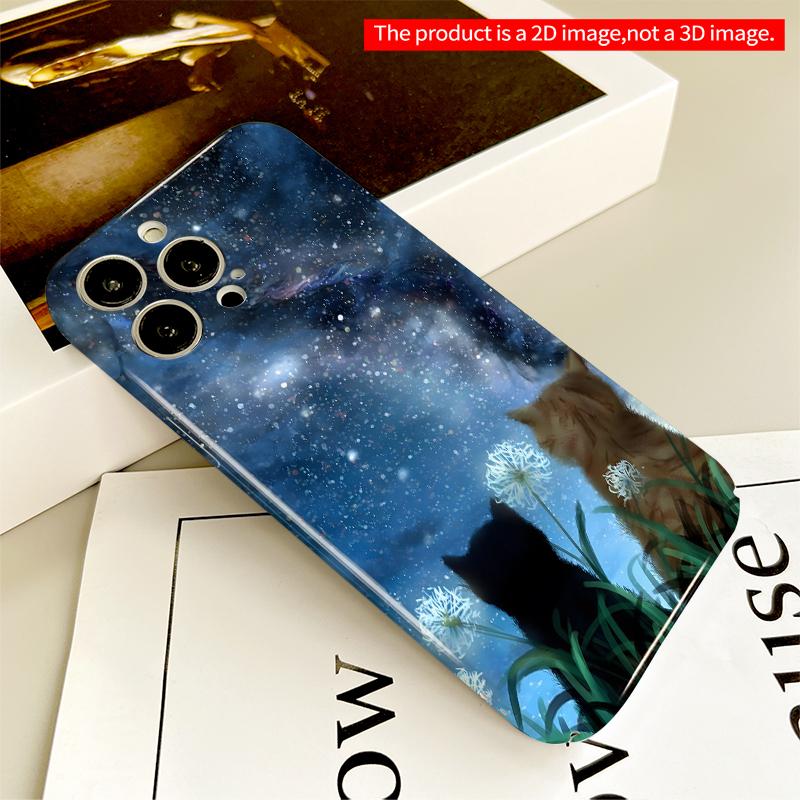2DFlat Starry Night Cats In Grass All Inclusive Film Hard iPhone Case, Compatible with iPhone 18 Pro Max 17 16 15 14 13 12 11