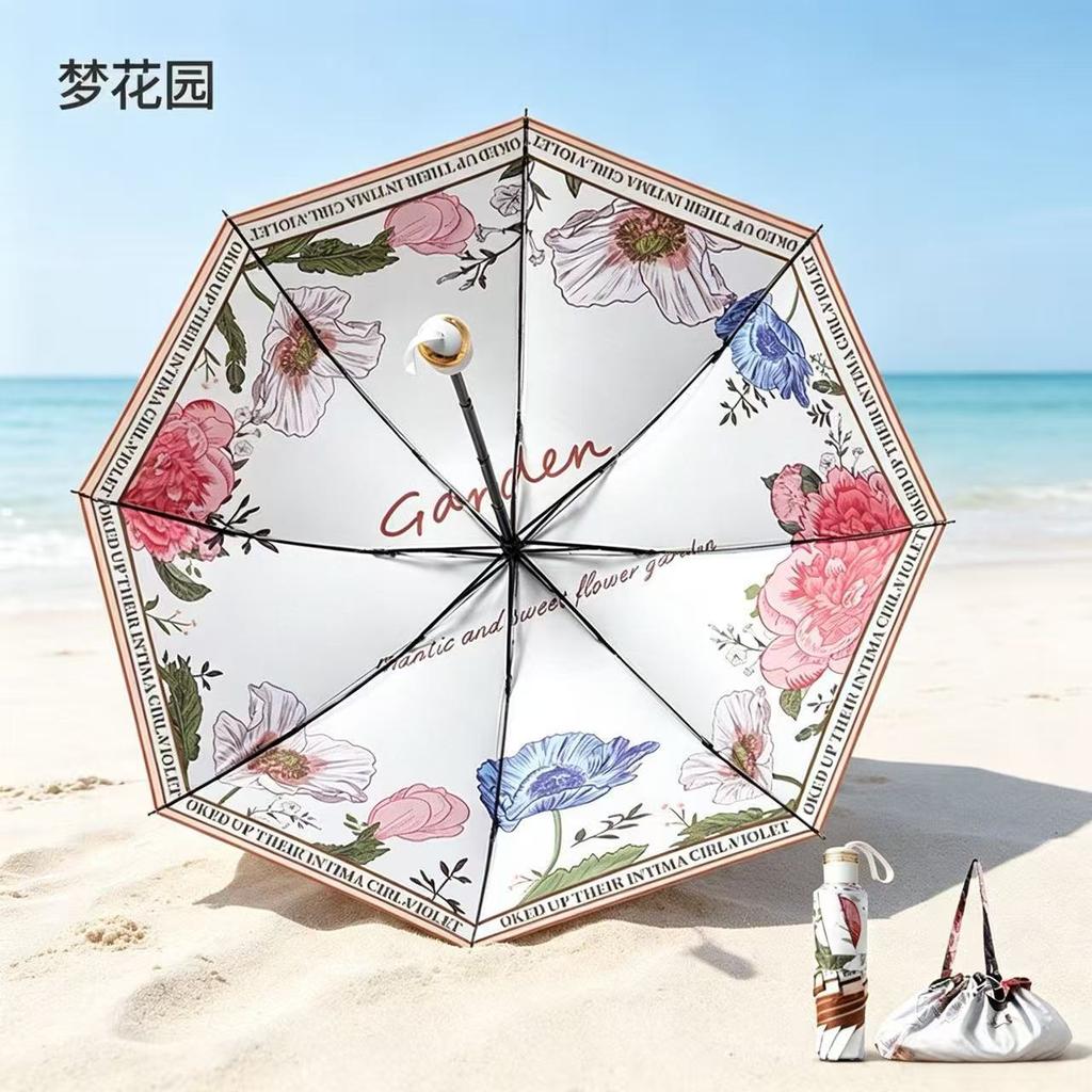 New three-fold sunscreen umbrella, UV-proof parasol, double-layer girls' high-value foldable outdoor parasol