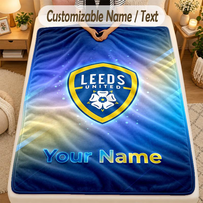 Flannel BlanketLeeds United Custom Name Text Personalized Soft Warm Throw Blanket Home Decor Gift