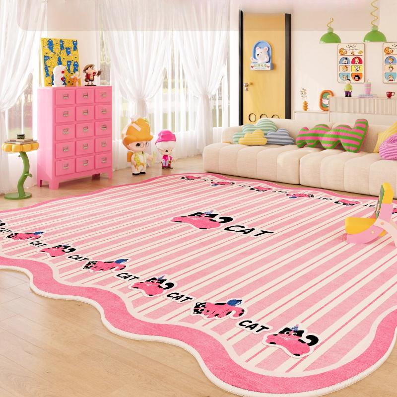 Dopamine Colorful Bedroom Decor Carpet Cartoon Style Carpets for Living Room Fluffy Soft Plaid Rug Home Thicken Pink Stripe Mat