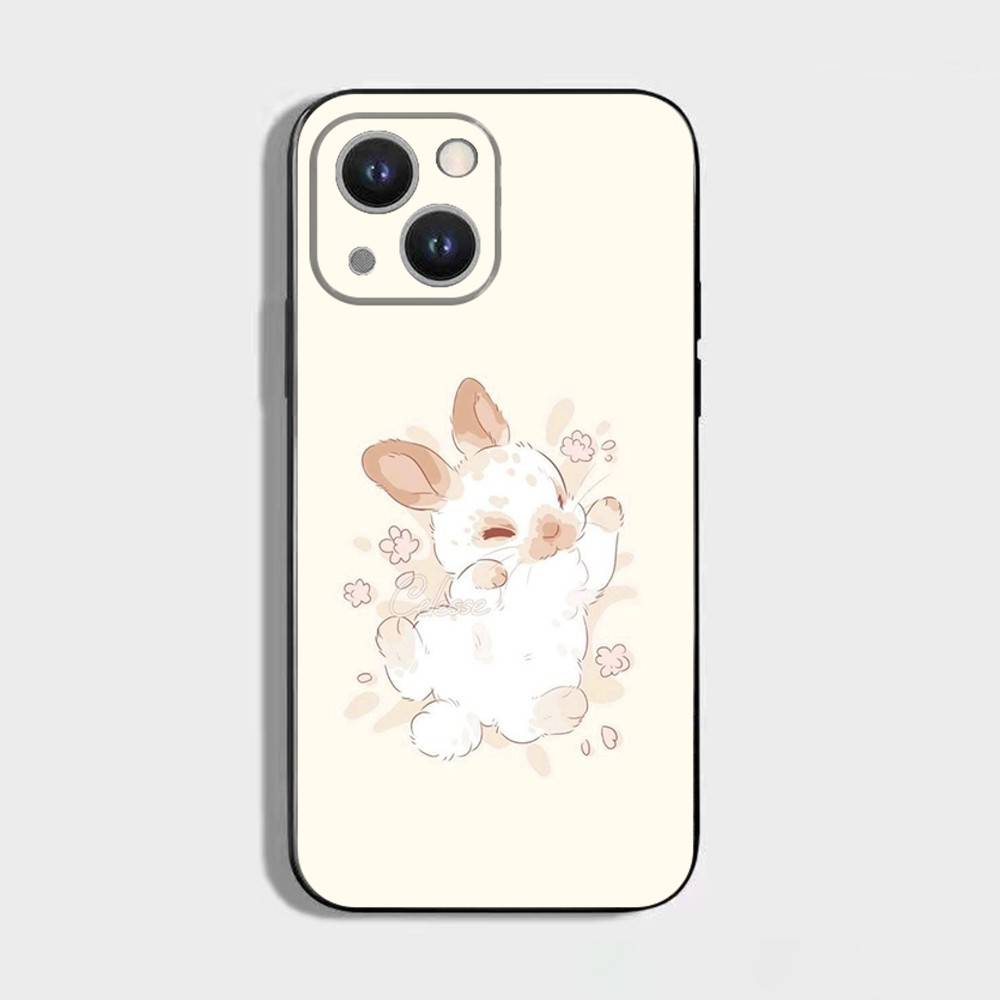 Cute Cartoon Rabbit Phone Case For iPhone 17,16,15,14,13,12,11 Plus,Pro Max,XS,X,XR,SE,Mini,8,7,Soft Silicone Black Cover