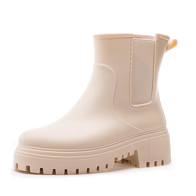 2024 Stylish Women's Waterproof Rain Boots: Thick Soles, Wear-Resistant, Heightened Design with Plus Velvet Warmth for All Seasons