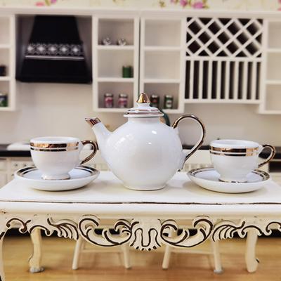 1 Set Dollhouse Tea Set Realistic Decoration 1/6 Scale Mini Ceramic Tea Set Accessories for Kitchen Scene