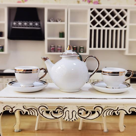 1 Set Dollhouse Tea Set Realistic Decoration 1/6 Scale Mini Ceramic Tea Set Accessories for Kitchen Scene