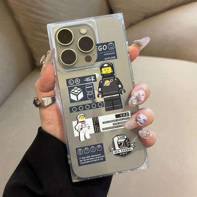 Custodia Tubolare Quadrata Trasparente sul Retro Protezione Per iPhone 11 12 16 ProMax 13 14 Pro Max 15 Plus Anti-Ossigeno, Custodia con Divertente Motivo Astronauta
