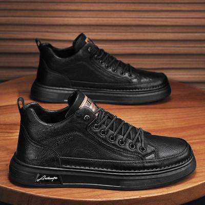 Wiosenne Męskie Wodoodporne Oddychające Sneakersy Szefa Kuchni - Modne, Wszechstronne Sportowe Casualowe Buty ze Skóry w Kolorze Czarnym