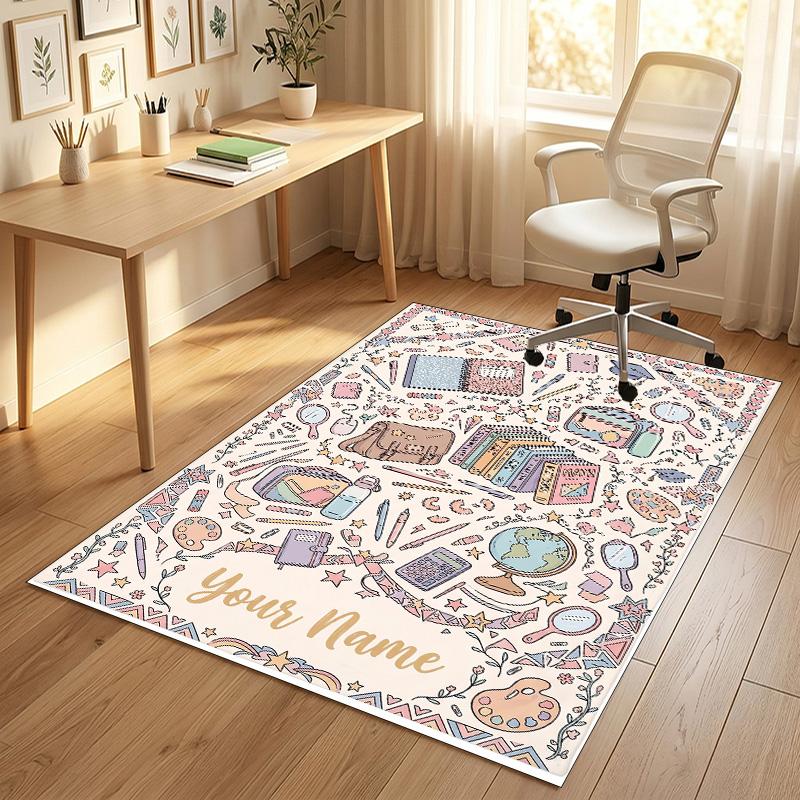 Autumnal Sun Theme Soft Crystal Velvet Rug Custom Name & Text Print Non Slip Floor Rug for Bedroom Living Room