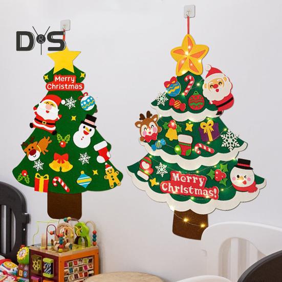DIY Felt Christmas Tree for Toddlers Large Light-up Christmas Tree with Santa Star Candy Figures Kids Educational Toy