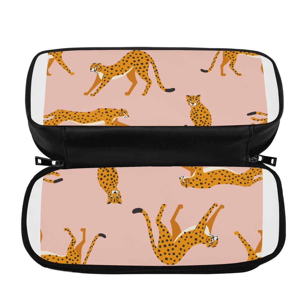 Multipurpose Smooth PU Leather Pencil Case with Small Accessory Pocket for Home Office and Travel