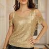 Damen Modisches Und Bequemes Lockeres Pailletten-Kurzarm-Top