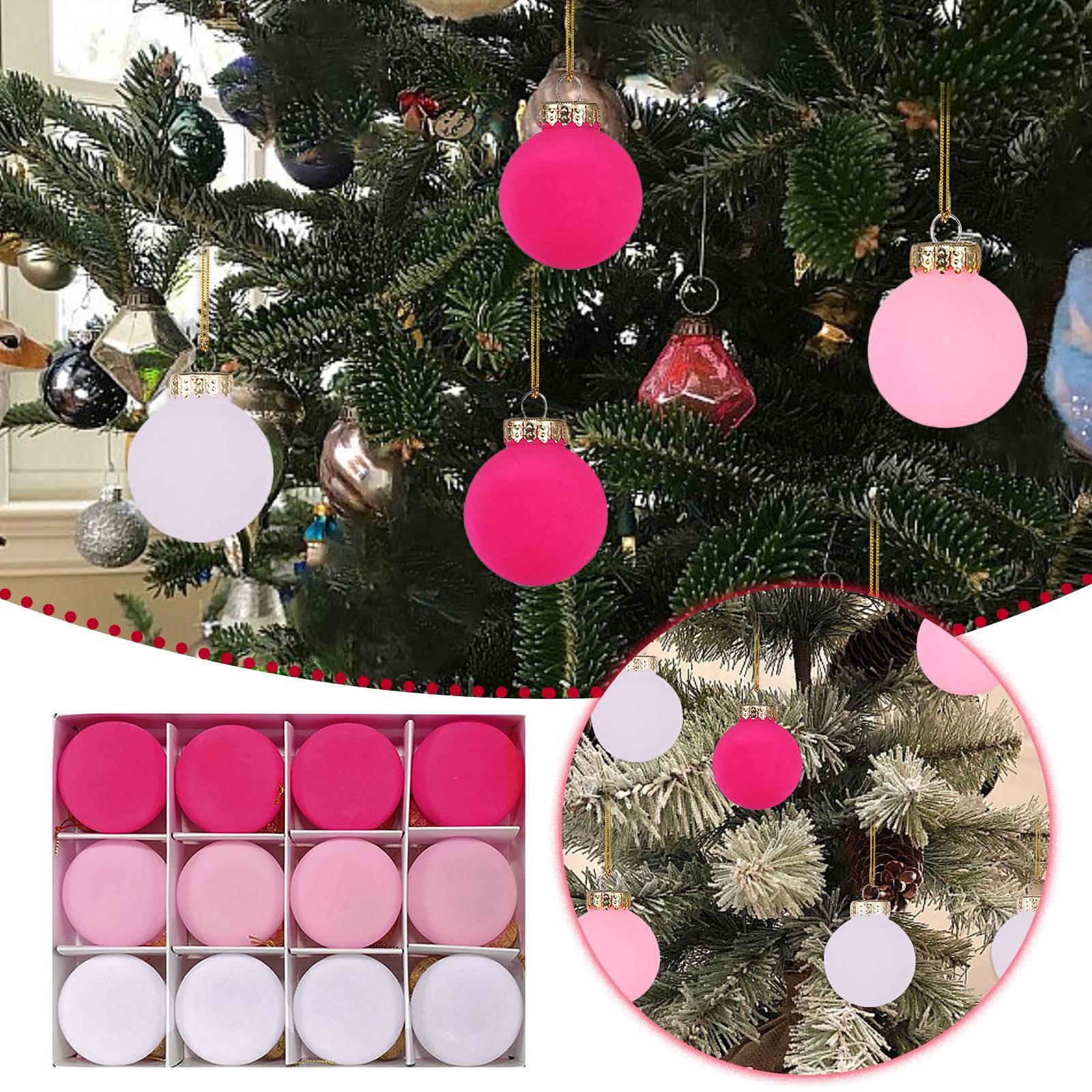 

12 Pcs Flocking Christmas Decoration Exquisite Hanging Decoration Suitable Christmas Wedding Holiday Party Christmas Tree Decor рожевий