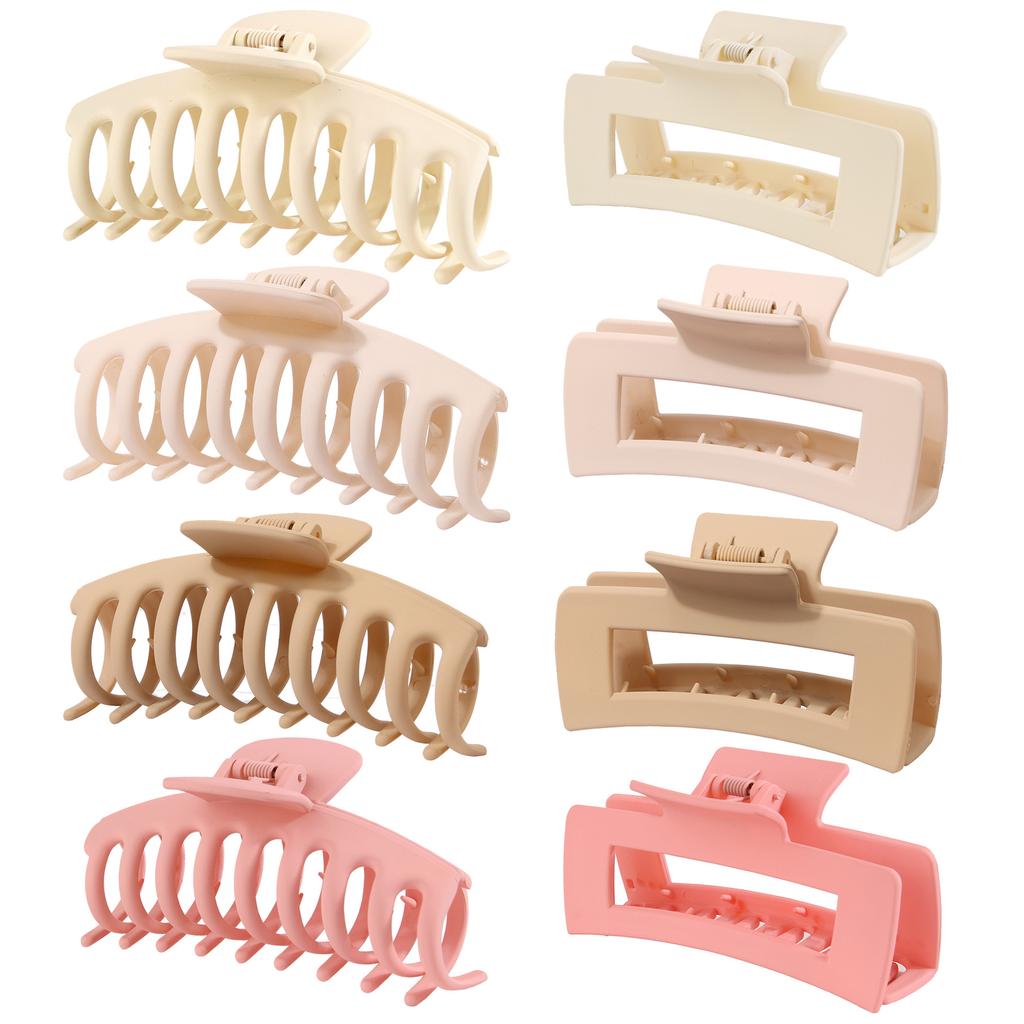 Matte Hair Clips for Women and Girls - Rectangle and Double Row Small Claw Clips for Thin/Medium Fine Hair - Nonslip Jaw Clips