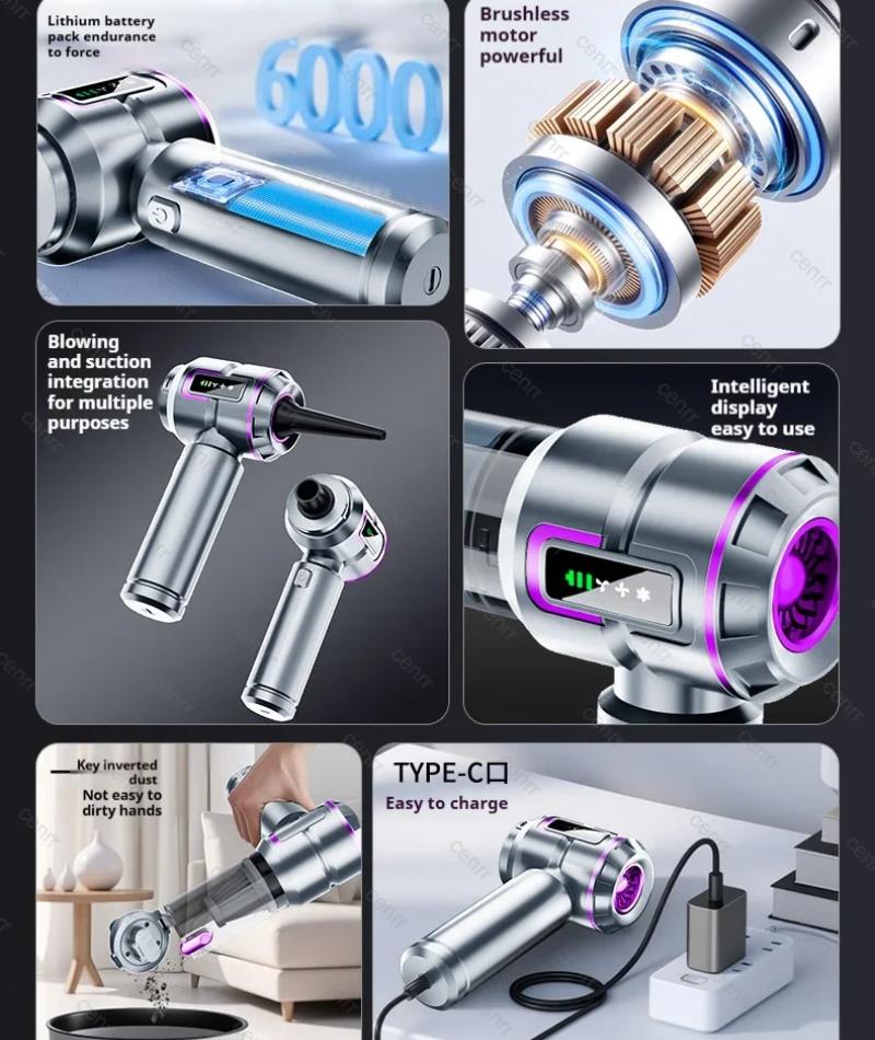 New 998000PA Car Vacuum Cleaner Rechargeable Cordless Portable Powerful Mini Car Vacuum Cleaner for Home Handheld Blower Car Cleaner