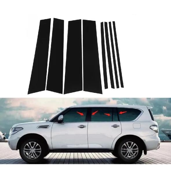 8PCS Gloss Black Pillar Posts Fit For Nissan Patrol 2012 2013 2014 2015 2016 2017- Car Window Trim Cover BC Column Sticker
