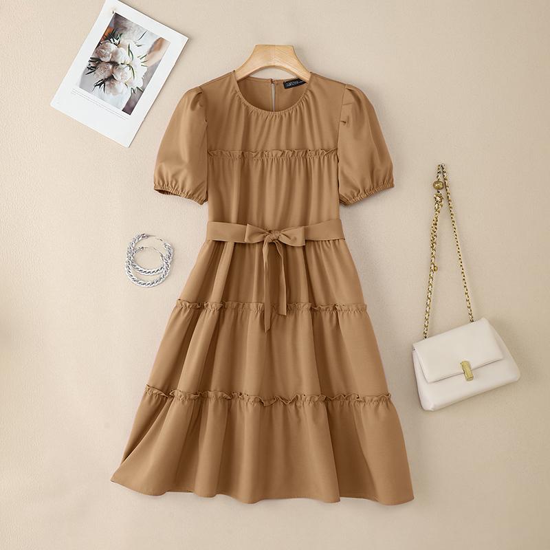 ZANZEA Women Casual Round Neck Summer Short Sleeve Dress