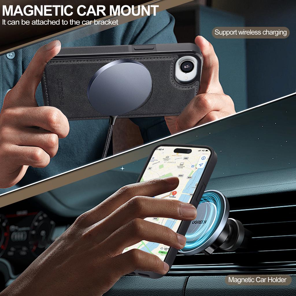 LC.IMEEKE For iPhone 16e Magnetic Case Compatible with MagSafe Leather+TPU Back Cover
