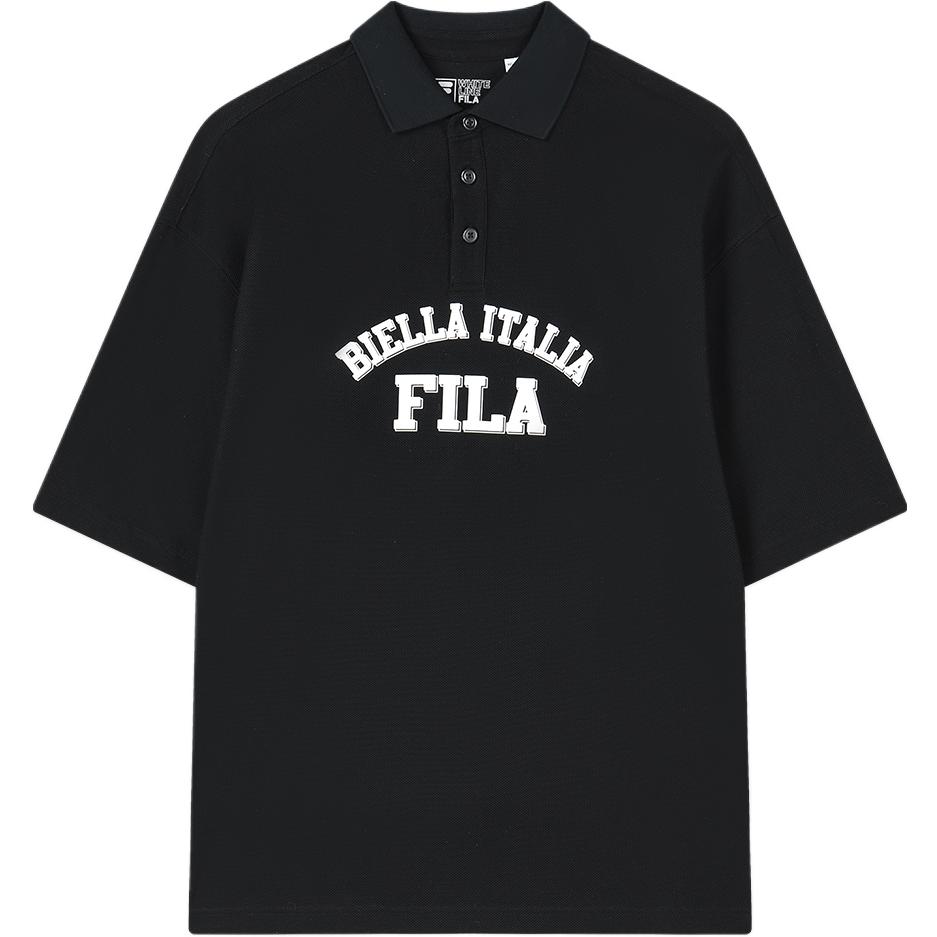 Fila Valentines Day American Series Letter Print Casual Loose Short Sleeve Polo Shirt Unisex Polo Shirts Black F11U329105F-BK