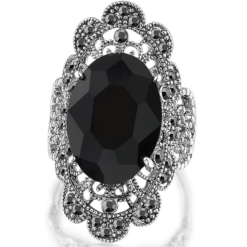Big Oval Black Acrylic Rings Hollow Design Punk Accessories for Women Hyperbole Rings Hip Hop Daily Wear Party Jewelry