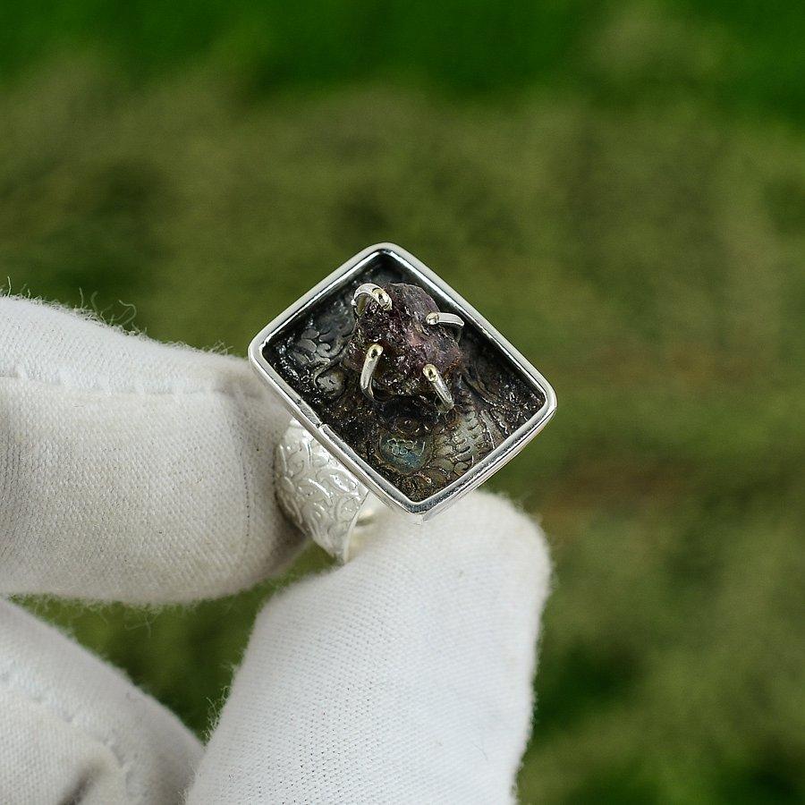 Gift For Her Natural Amethyst Rough Stackable Adjustable Ring 925 Silver Adjustable