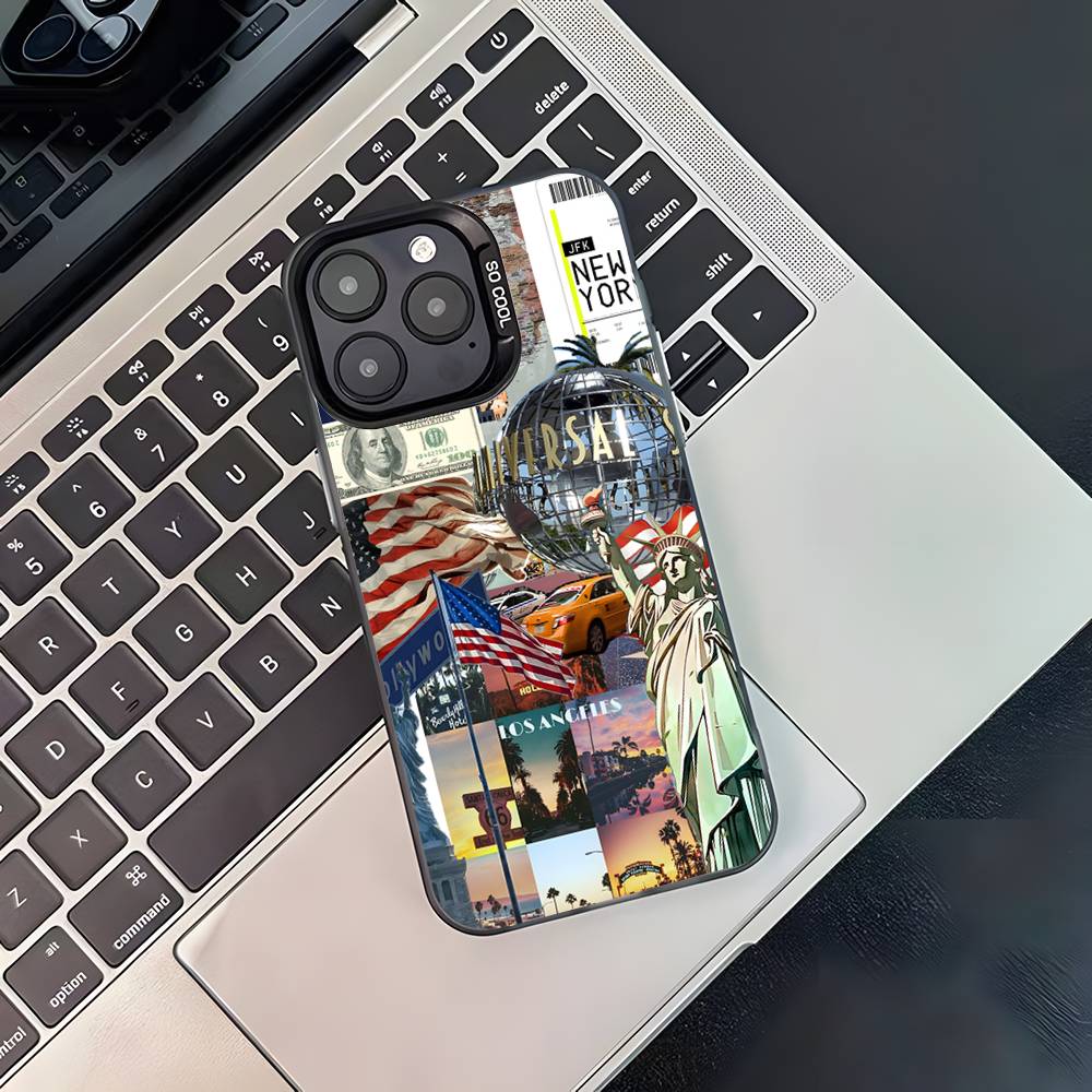 Flag American USA Phone Case For iPhone 17,16,15,14,13,12,11,Pro,XS,Max,Plus,Mini,SE4,E Black Matte Shockproof Cover