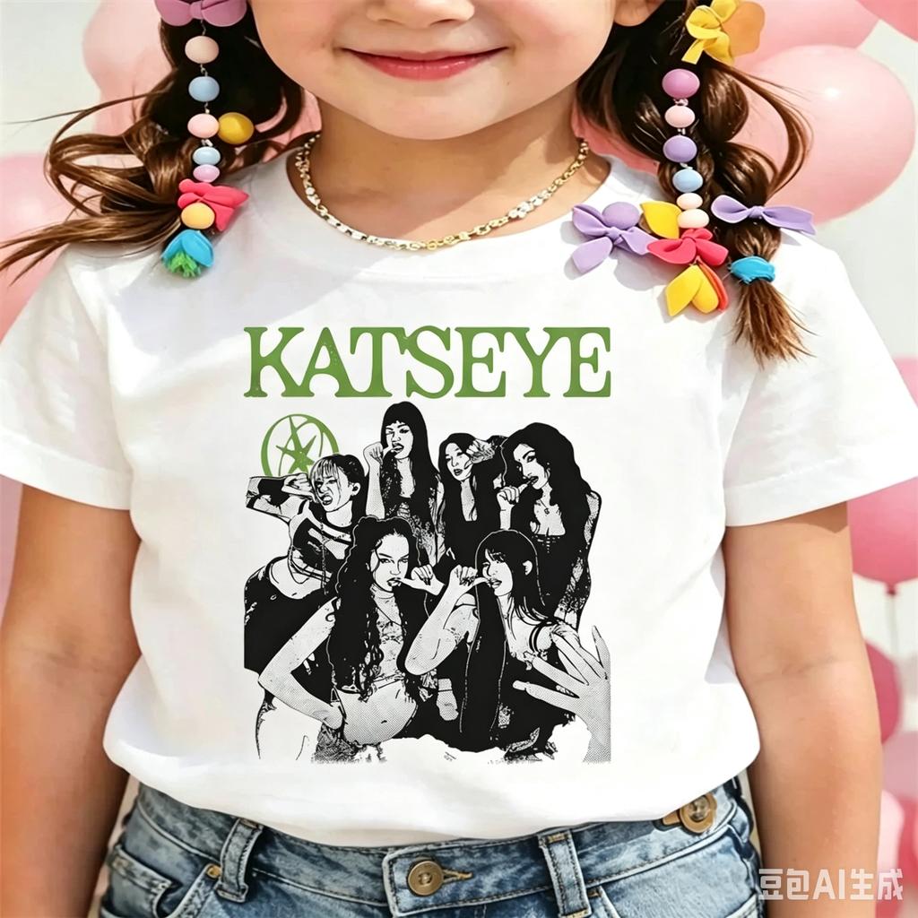 New Katseye Merch Kids T Shirt Harajuku Fashion Streetwear KATSEYE Printed Design T-Shirt Girl Vintage Short Sleeve Tee
