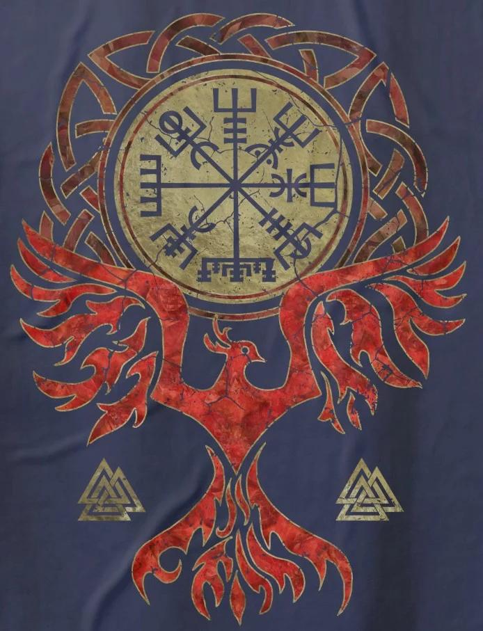 Vegvisir Rune and Phoenix Bird TShirt New 100 Cotton Short Sleeve ONeck Casual Unisexs Tshirt Streetwear