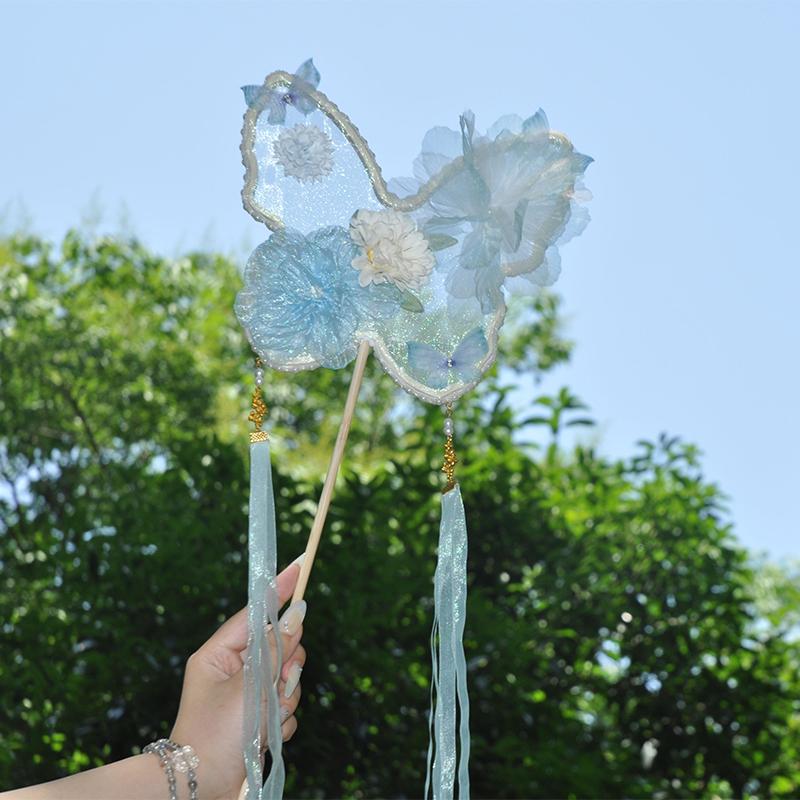 Taneční vějíř - Ručně vyšívaný vějíř s třásněmi pro Hanfu a dětský tanec