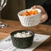 Household Ceramic Rice Bowl with Beautiful Water Ripple Pattern Personal Tableware Black and White Large Bowl