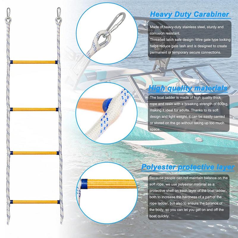 

4 Layer Portable Soft Rope Ladder Nylon Inflatable Boat Boarding Steps Reusable Yacht Side Hanging Ladder for Kayak Canoe United States