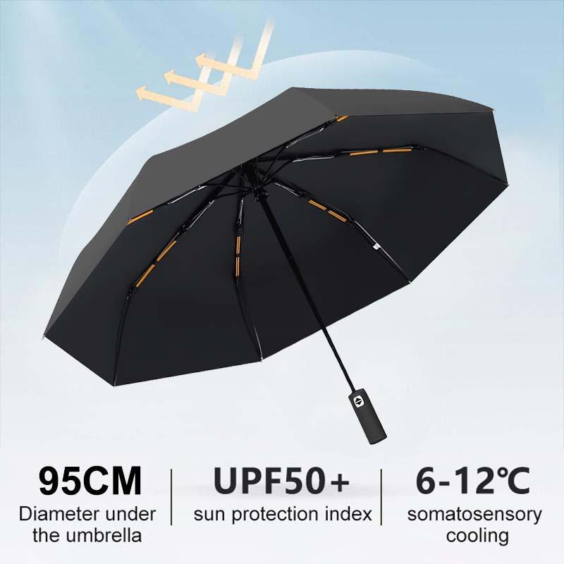 Solid Color 16/24 Bone Automatic Umbrella with Light Collapsible Windproof UV Protection Super Strong Sunshade Portable Design