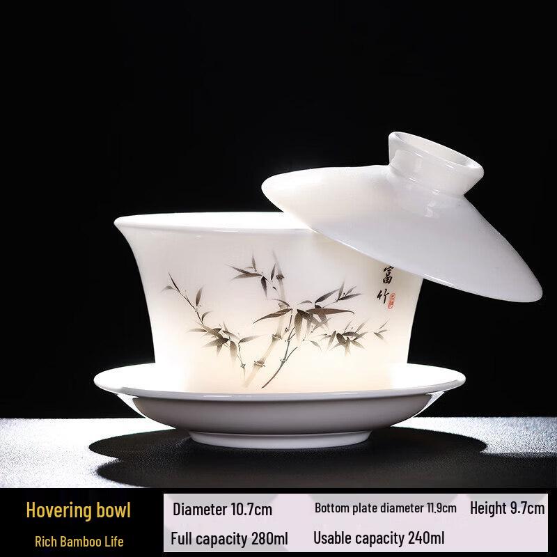Mutton-fat Jade Rotating Gaiwan Tea Bowl