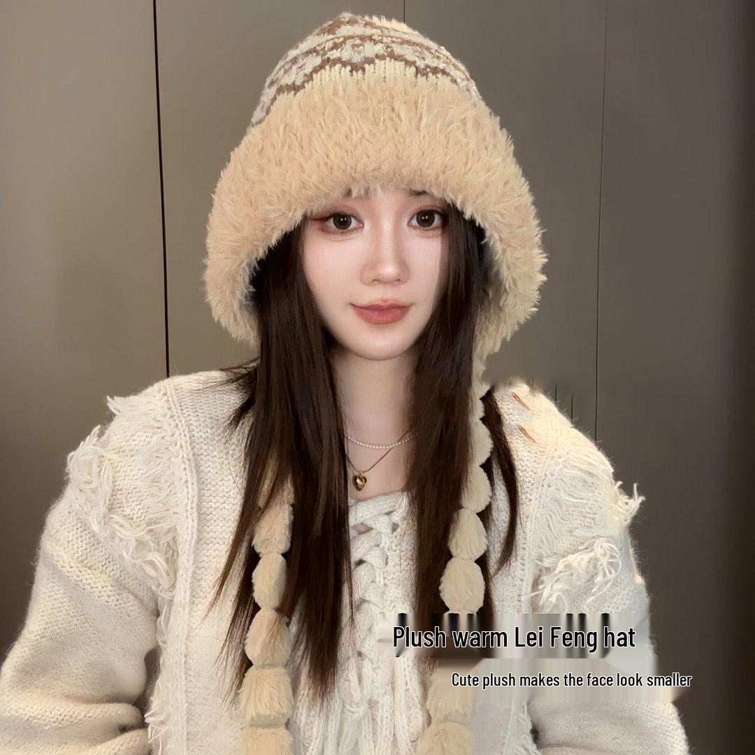 

2025 Autumn/Winter Women s Korean-Style Fleece-Lined Woolen Hat: Thick, Warm Lei Feng Design with Ear Protection for a Slimmer Face 54-60cm Good Elasticity хакі