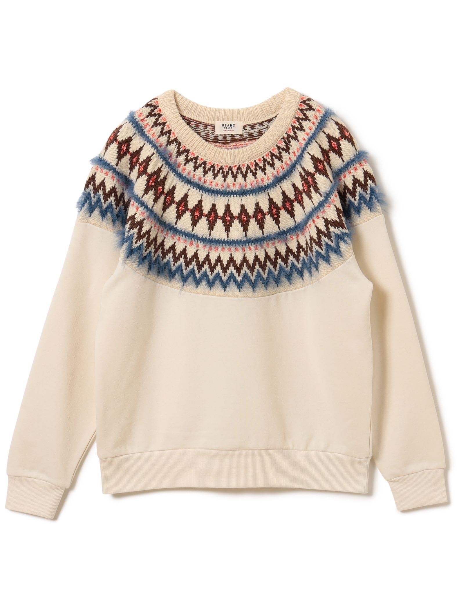 Beams Heart Women s Oatmeal Jacquard Knit Combination Sweatshirt One Size 9350₽