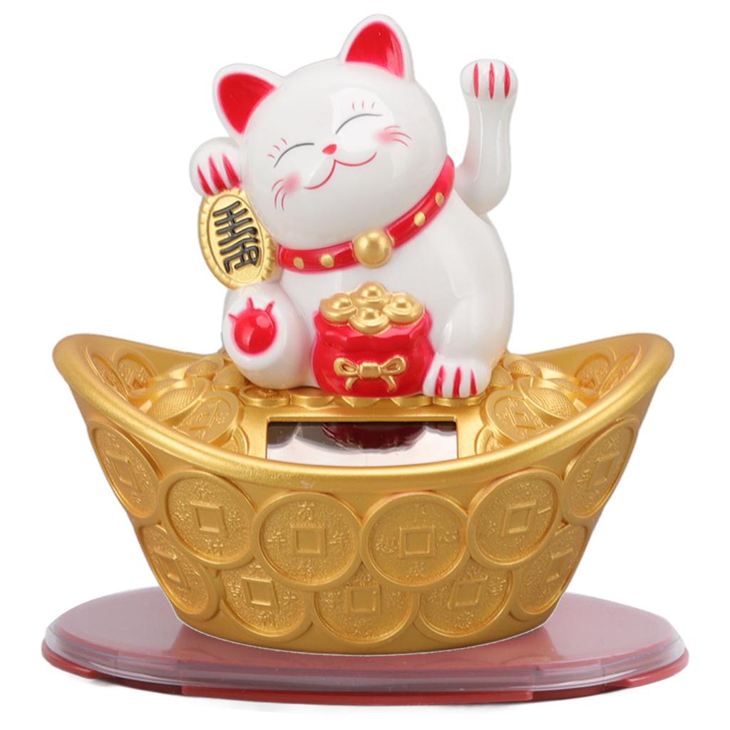 Solar Energy Lucky Cat Ornament Solar Wealth Welcome Waving Hand Fortune Cat Statue for Home Car