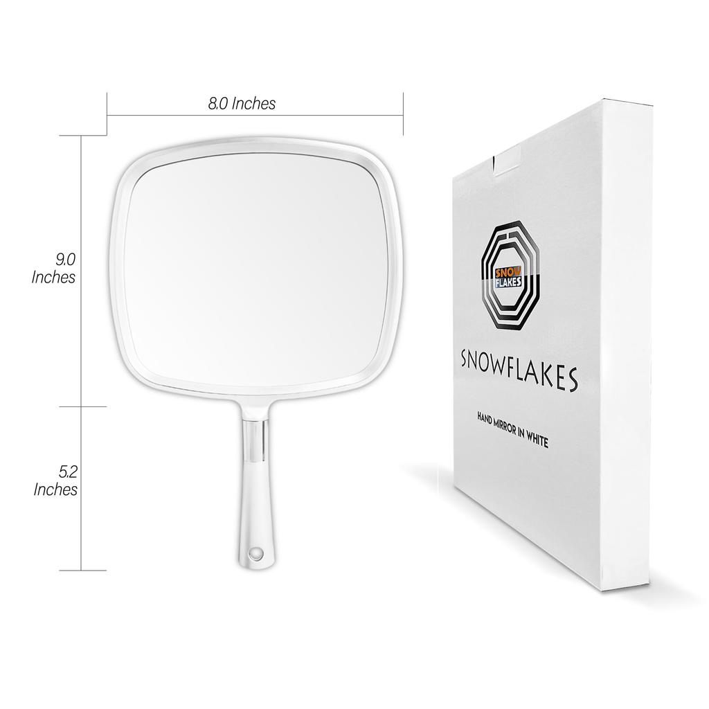 Snowflake Large Hand Mirror with Handle, Hairdresser Mirror (White)