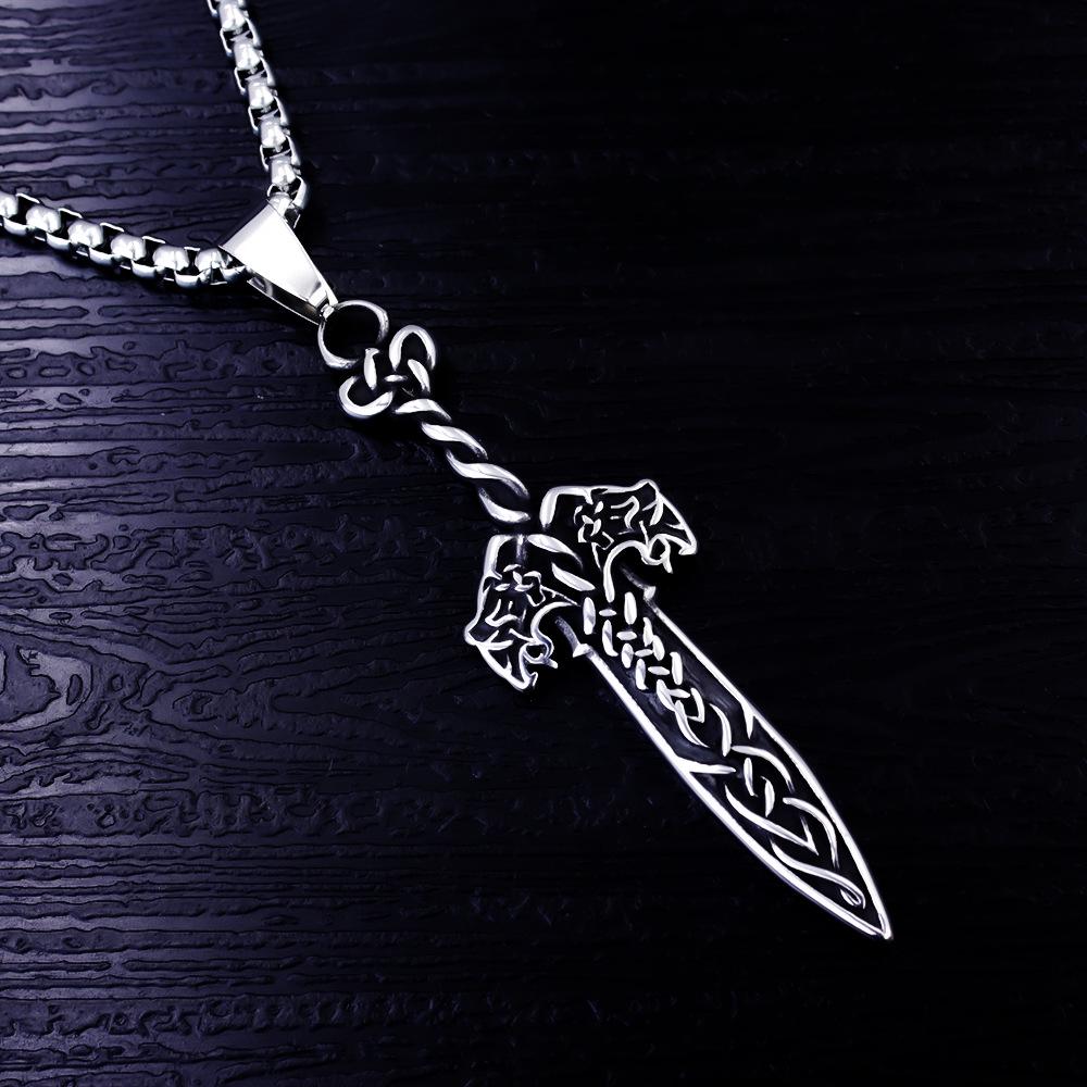 European Viking Titanium Steel Rune Necklace with Stainless Steel Spearhead and Compass Pendant