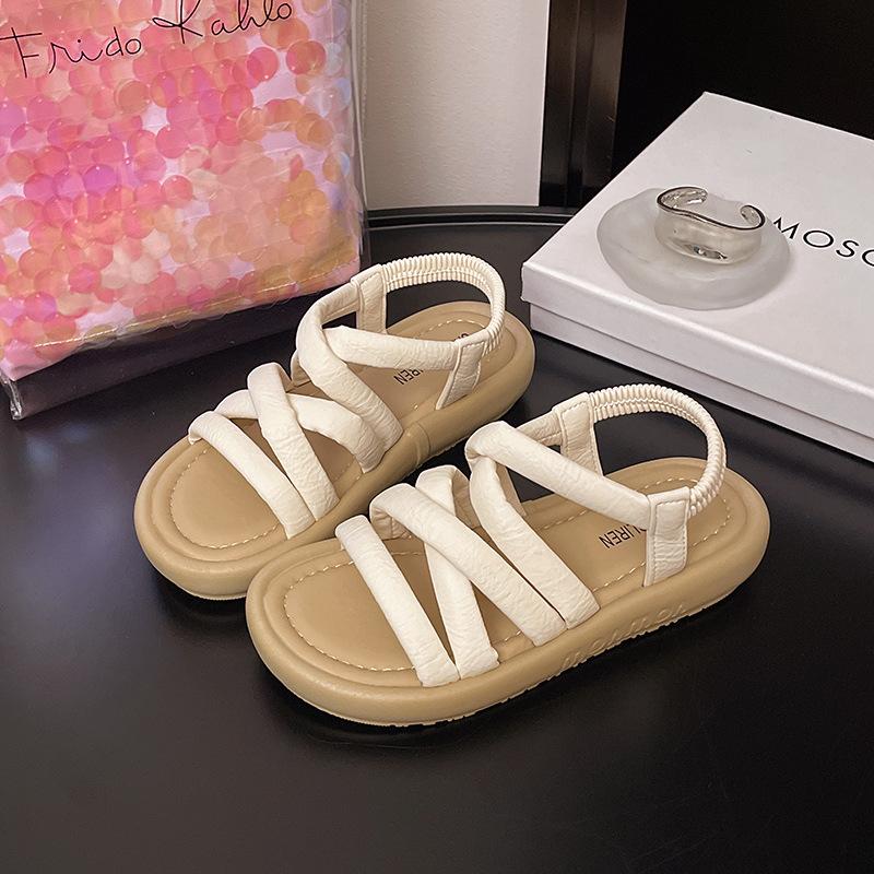 2025 Summer New Outer Wear Beach Sandals Fairy Platform Sandals Round Head Roman Sandals Female