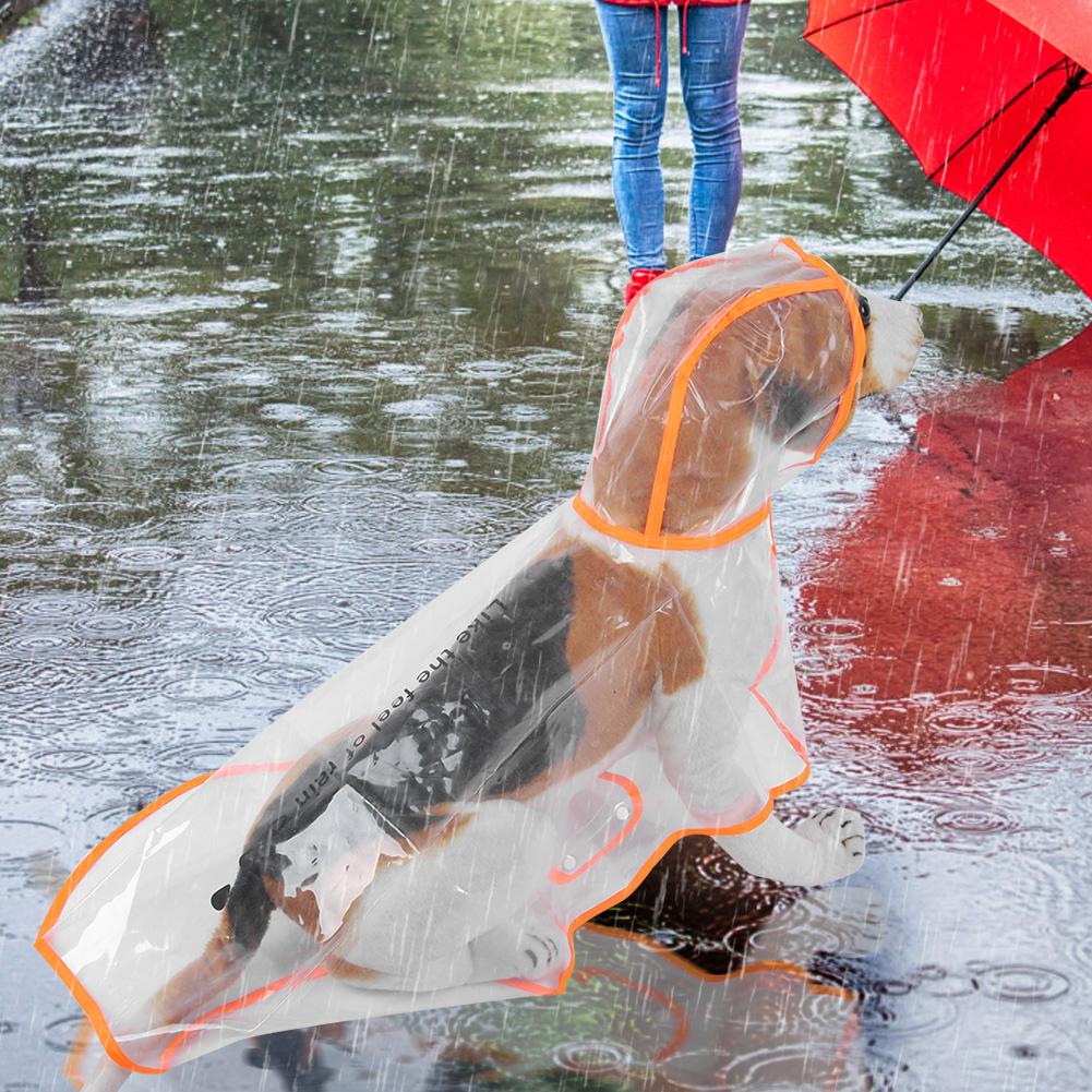 PU Transparent Orange Kante Haustier Wasserdicht Regenfest Kapuzenregenmantel Regenponcho Mantel Jacke Kleidung für Hunde Katzen