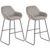 Bar Stools, Set of 2, Fabric Upholstery, Foam Padding, Metal Legs, Grey