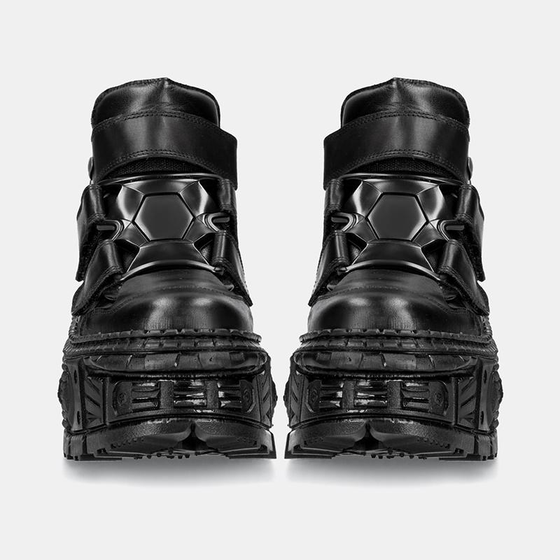 Fashion Women Dark Punk Chunky Shoes Platform Ankle Boots Gothic Style Lace Up Shoes Metal Motorcycle Boots Round Toe Chunky Boots