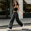 Stretchy Slim Jeans Girl's Bow Cherry Print Baggy Jeans, Wide Leg Mid Waisted Denim Pants for Women Pants, Zipper Fly Elastic Casual Streetwear