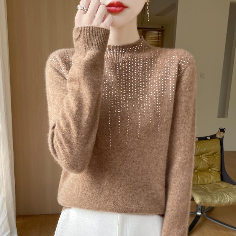 Women's Cashmere Sweater Qinghe Cashmere 30% Cashmere 70% Wool Autumn and Winter Pullover Warm and Fashionable
