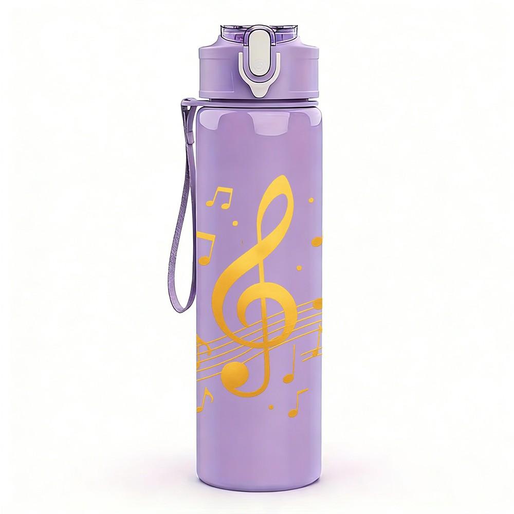 1PC Treble Clef Music Note Art 750ml Color Plastic Sports Water Bottle Leakproof Flip Straw Lid Suitable for Sports Office Home Use
