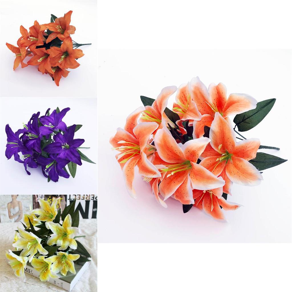 Lush 45cm 10 Heads Artificial Stargazer Lilies Silk Flower Bouquet For Vibrant Decor
