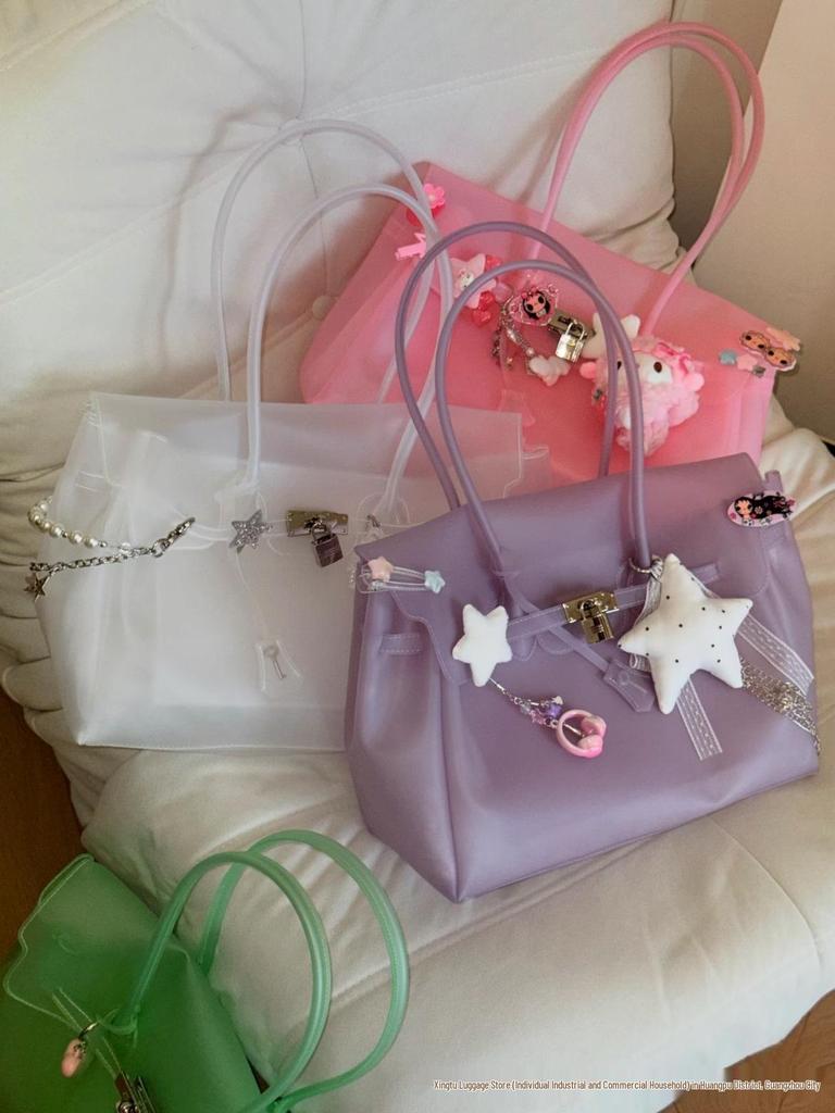 2026 Women's Waterproof TPU Jelly Handbag - Fashionable Lock Buckle Tote for Beach & Everyday Use