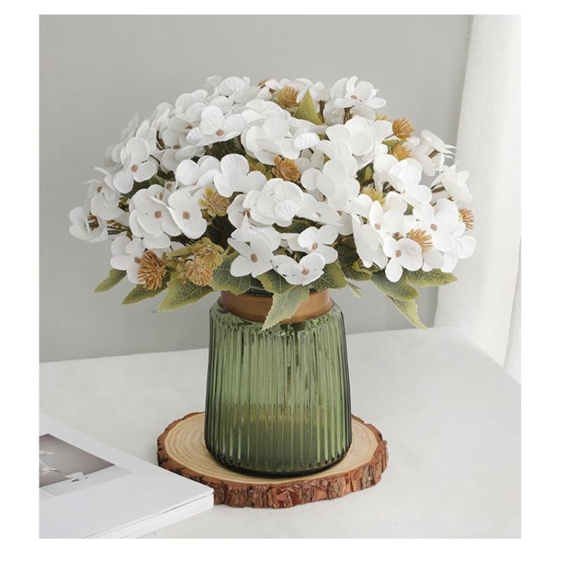 12pcs Artificial 5-Fork Hydrangea Branch Silk Fake Flowers Restaurant Decoration Champagne Monica Hydrangeas Simulation Flowes